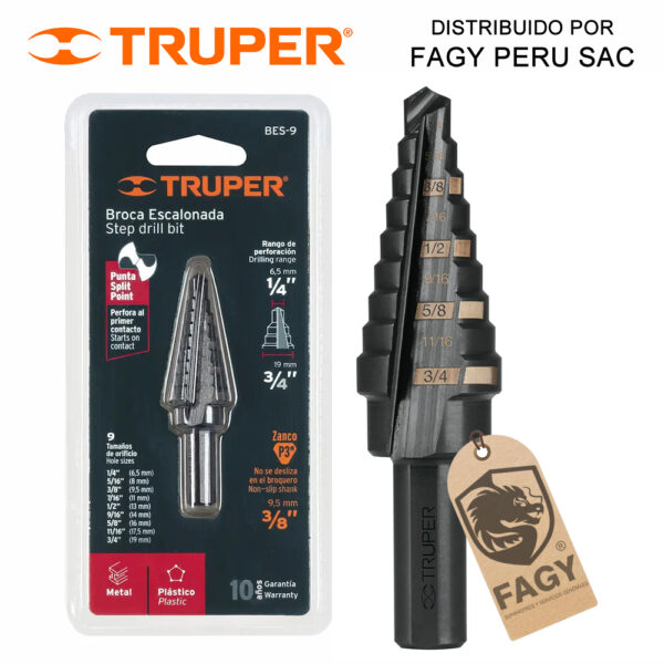 Broca escalonada 1-4″ a 3-4″ Truper 12123 Broca escalonada 1-4″ a 3-4″ Truper 12123
