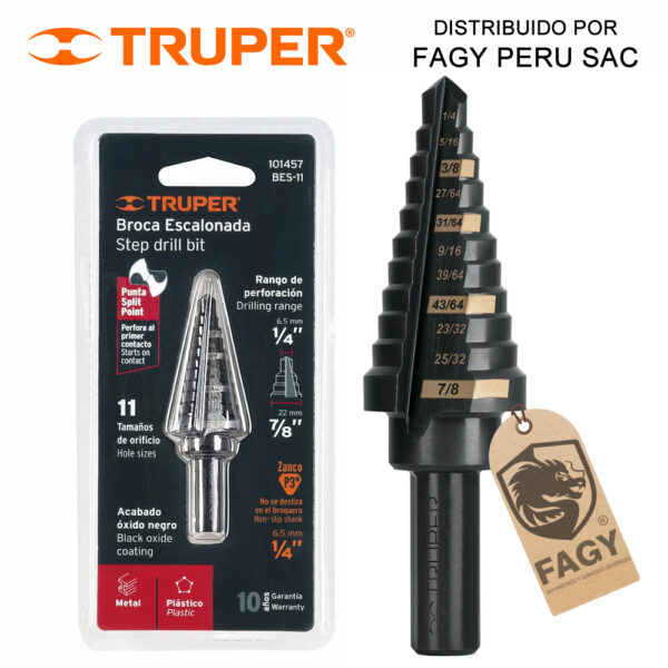 Broca escalonada 1-4″ a 7-8″ Truper 101457 Broca escalonada 1/4″ a 7/8″ Truper 101457