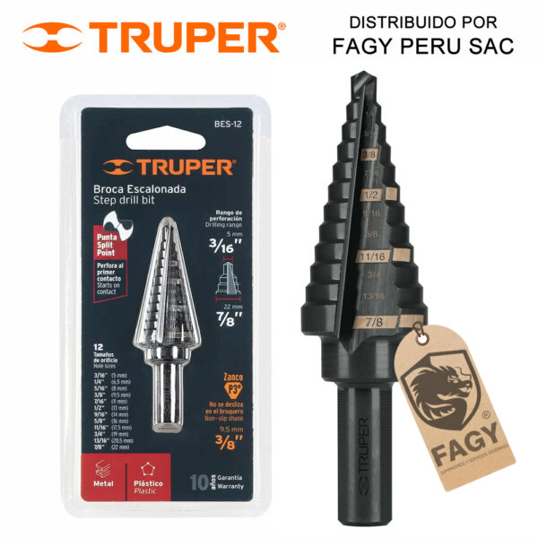 Broca escalonada 3-16″ a 7-8″ Truper 12125 Broca escalonada 3/16″ a 7/8″ Truper 12125