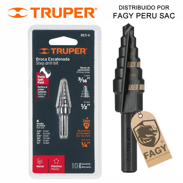Broca escalonada 3-16″ – 1-2″ Truper 12120 Broca escalonada 3/16″ – 1/2″ Truper 12120