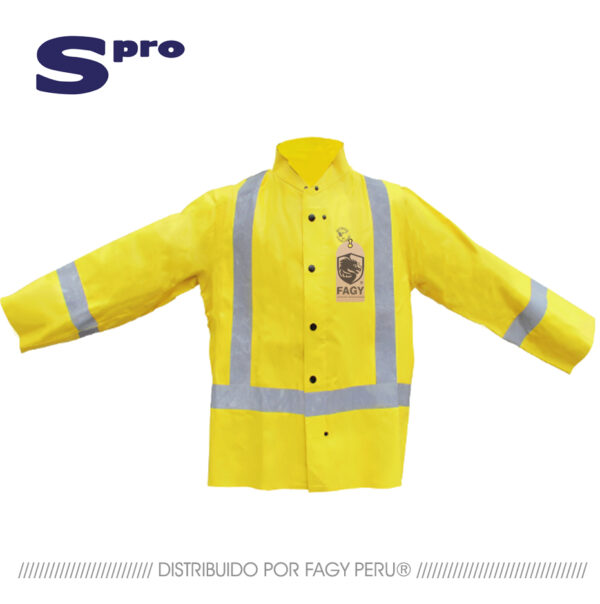 Casaca de tela enjebada amarillo nitrilo con cinta reflectiva en H