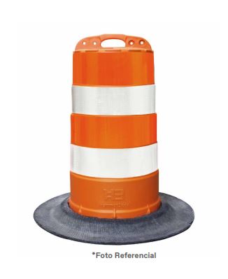 Cilindro vial naranja con 2 cintas reflectivas con base de caucho Cilindro vial naranja con 2 cintas reflectivas con base de caucho