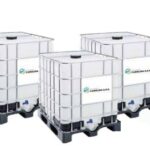 Contenedor IBC semi nuevo 1000L con base de acero