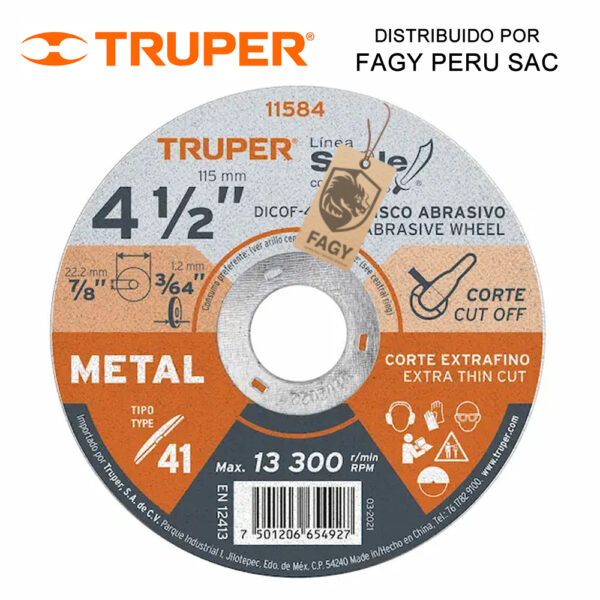 Disco 4-1-2pulgadas corte de metal Truper 11585 Disco 4-1/2″ corte de metal Truper 11585