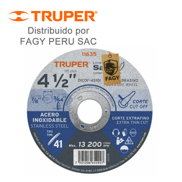 Disco 4-1-2″ corte de acero inoxidable Truper 11635 Disco 4-1/2″ corte de acero inoxidable Truper 11635