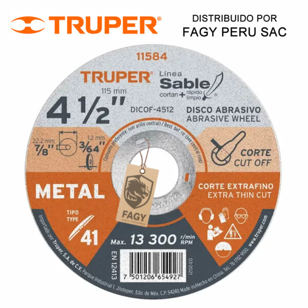 Disco 4-1-2″ corte de metal Truper 11584 Disco 4-1/2″ corte de metal Truper 11584