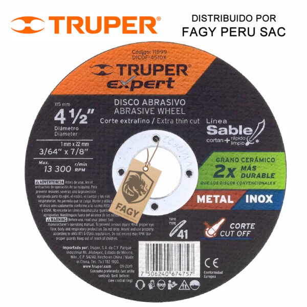 Disco 4-1-2″ corte de metal Truper 11899 Disco 4-1/2″ corte de metal Truper 11899