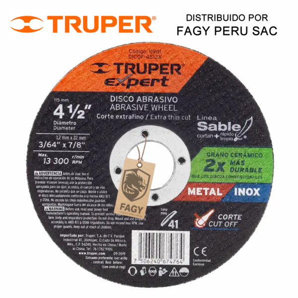 Disco 4-1-2″ corte de metal Truper 11901 Disco 4-1/2″ corte de metal Truper 11901