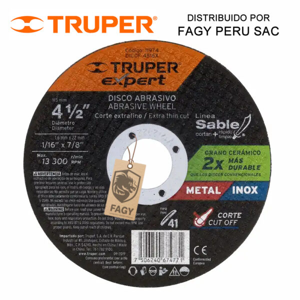 Disco 4-1-2″ corte de metal Truper 11974 Disco 4-1/2″ corte de metal Truper 11974