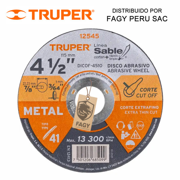 Disco 4-1-2″ corte de metal Truper 12545 Disco 4-1/2″ corte de metal Truper 12545
