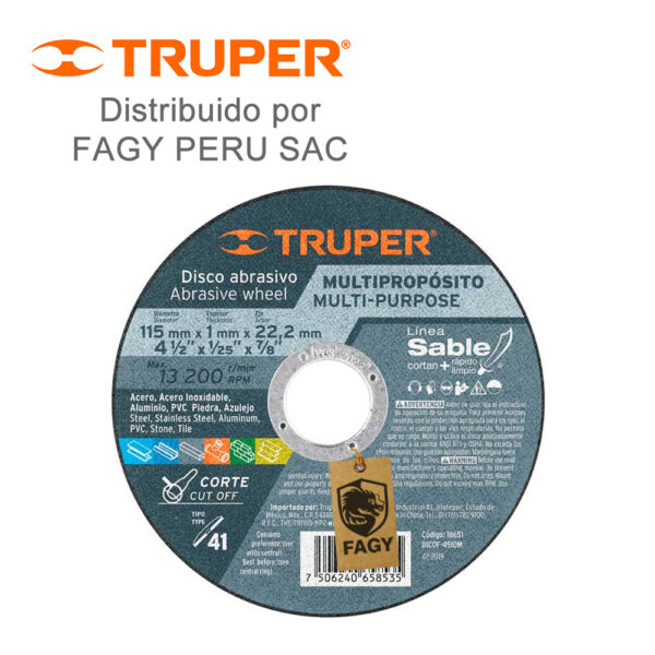 Disco 4-1-2″ corte multimaterial Truper 18651 Disco 4-1/2″ corte multimaterial Truper 18651
