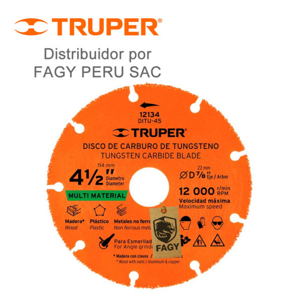 Disco 4-1-2″ de tungsteno multimaterial Truper 12134 Disco 4-1/2″ de tungsteno multimaterial Truper 12134