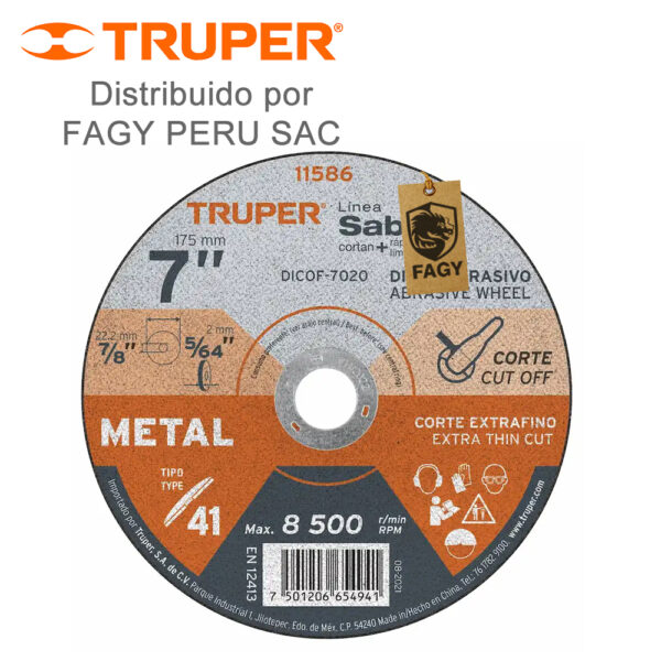 Disco 7″ corte de metal Truper 11586 Disco 7″ corte de metal Truper 11586