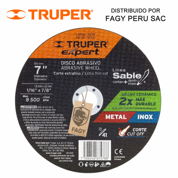 Disco 7″ corte de metal Truper 11998 Disco 7″ corte de metal Truper 11998