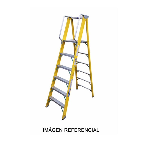 Escalera tijera plataforma fibra de vidrio de 1 acceso Bronco American Escalera tijera plataforma fibra de vidrio de 1 acceso Bronco American