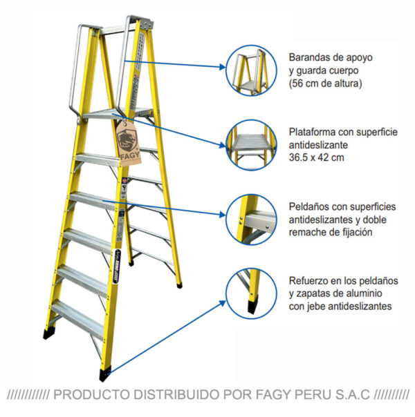 Escalera tijera plataforma fibra de vidrio rhino hoist Escalera tijera plataforma fibra de vidrio rhino hoist