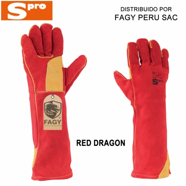 Guante soldador carnaza Red Dragon 18 pulgadas reforzado palma con kevlar Spro