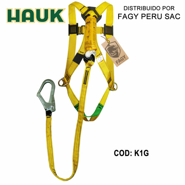 Kit – Arnés De 2 Anillas, 3 Hebillas Y Línea De Vida-Conexión De 1.80 M Con Amortiguador De Caída Y Un Gancho Grande De 2 1-4″ HAUK