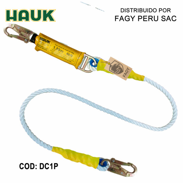 Línea De Vida-Conexión Con Amortiguador De Caída Factor 1. Cabo Torcido De Nylon-Poliéster De 5-8″ Y Dos Ganchos De 3-4″ HAUK