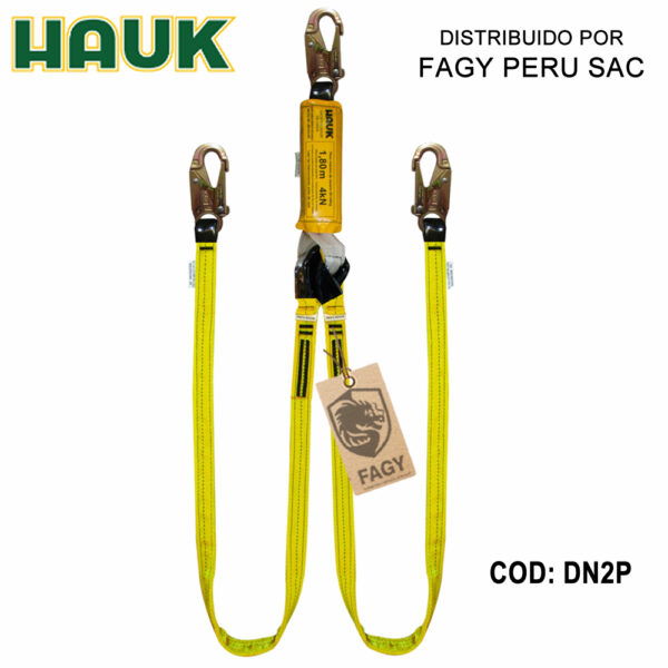 Línea De Vida-Conexión Doble. Con Amortiguador De Caída Factor 1 Y Tres Ganchos De 3-4″ HAUK