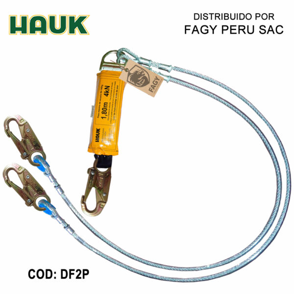 Línea De Vida-Conexión Doble. Con Amortiguador De Caída Factor 1. De Cable De Acero. 1-4″ Y Tres Ganchos De 3-4″ HAUK