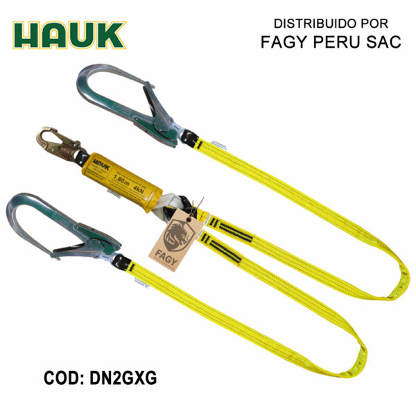 Línea De Vida-Conexión Doble. Con Amortiguador De Caída Factor 1. Un Gancho De 3-4″ Y Dos Ganchos De 4″ HAUK