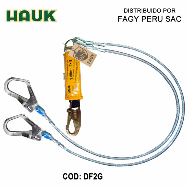 Línea De Vida-Conexión Doble. Con Amortiguador De Caída. De Cable De Acero 1-4″. Un Gancho De 3-4″ Y Dos Ganchos De 2 1-4″ HAUK