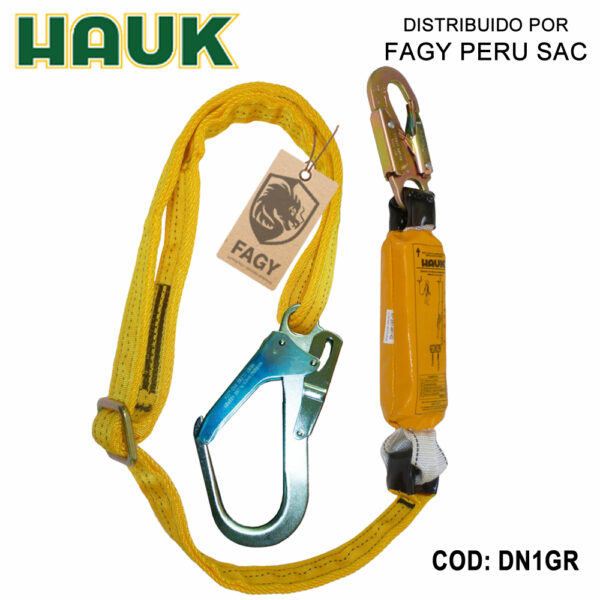 Línea De Vida-Conexión Regulable. Con Amortiguador De Caída Factor 1. De Cinta Poliéster. Un Gancho De 3-4″ Y Un Gancho De 2 1-4″ HAUK