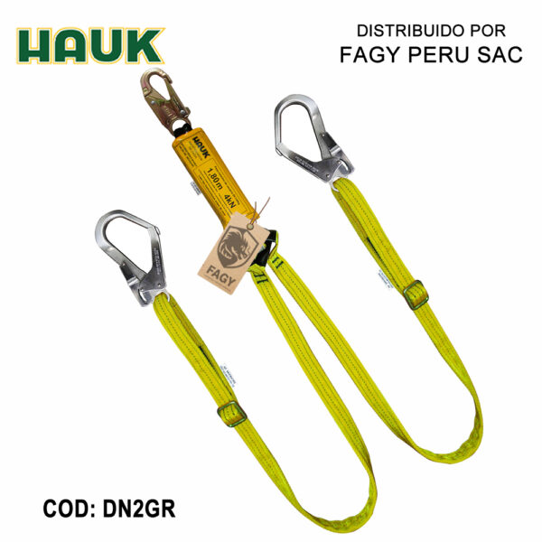 Línea De Vida-Conexión Regulable. Doble. Con Amortiguador De Caída Factor 1. Un Gancho De 3-4″ Y Dos Ganchos De 2 1-4″ HAUK
