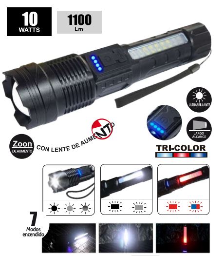 Linterna táctica recargable 10w Opalux OP-6645 Linterna táctica recargable 10w Opalux OP-6645