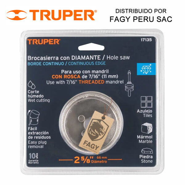 Sierra copa con diamante 2-5/8″ Truper 17135