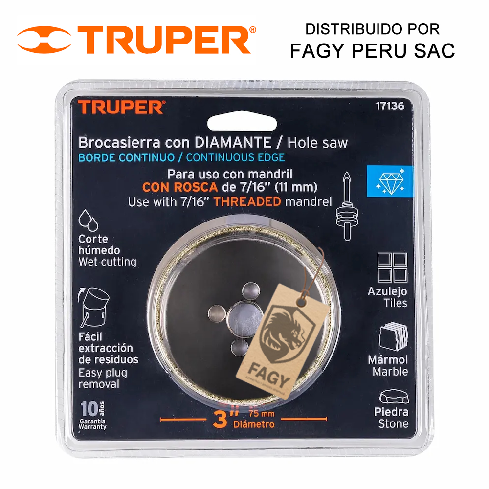 Sierra copa con diamante 3″ Truper 17136-2