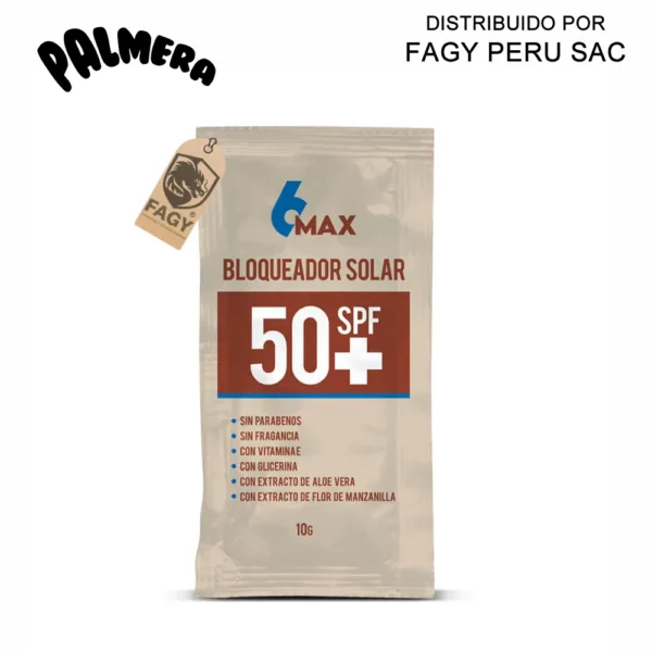 Bloqueador Solar 6MAX SPF 50 en sachet de 10 gramos